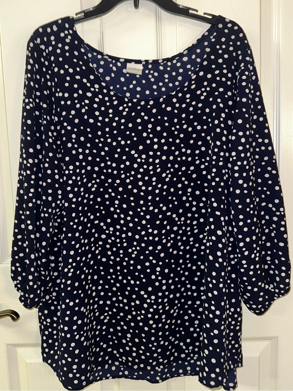Kaileigh Navy and White Polka Dot Balloon Sleeve Blouse